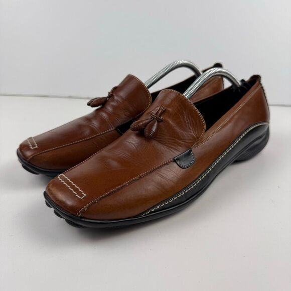 Sesto Meucci Brown Leather Tassel Loafer Size 9.5 - Picture 1 of 10